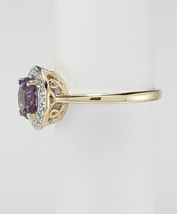 9ct Yellow Gold Amethyst and Diamond Cluster Ring-1188