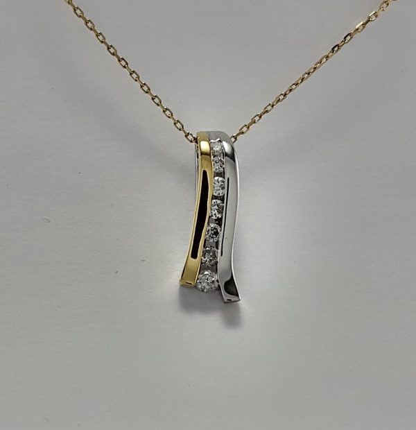 18ct Yellow and White Gold Diamond Pendant on Trace Chain-0