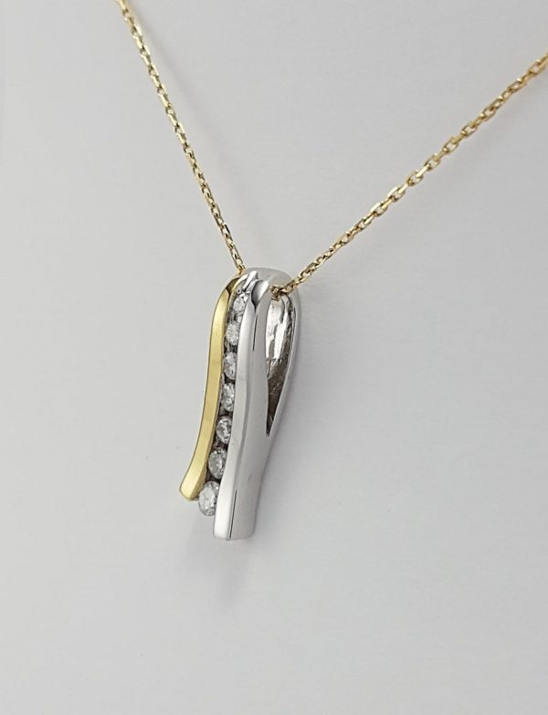 18ct Yellow and White Gold Diamond Pendant on Trace Chain-1303