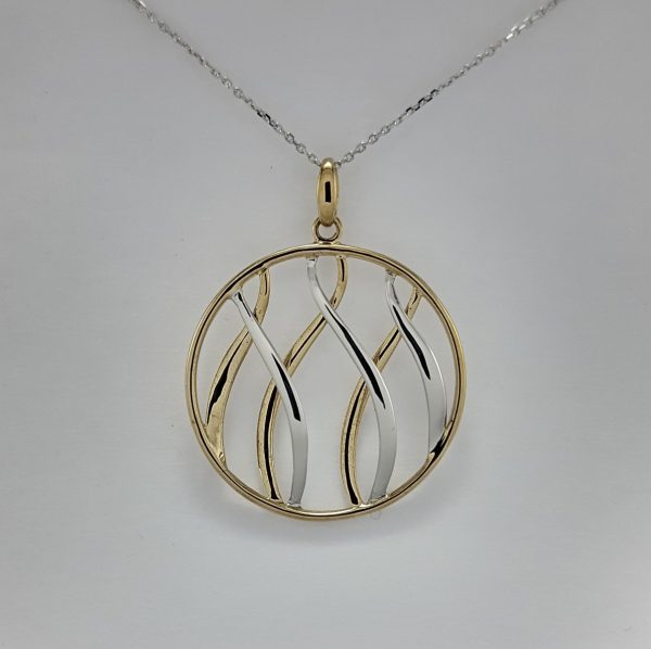9ct Yellow and White Gold Circular Pendant on Trace Chain-1306