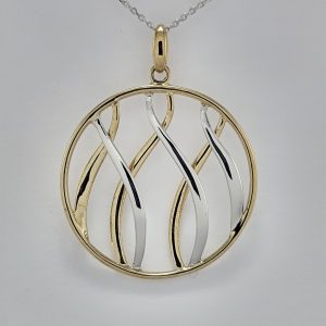 9ct Yellow and White Gold Circular Pendant on Trace Chain-0