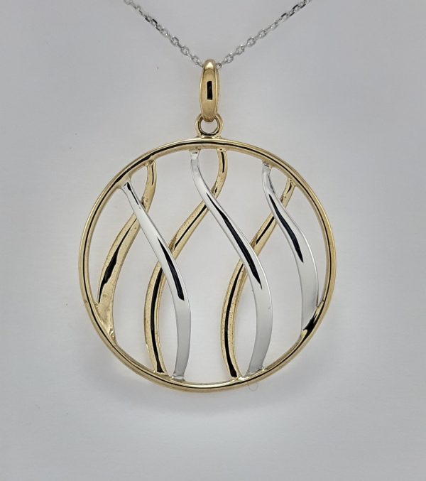 9ct Yellow and White Gold Circular Pendant on Trace Chain-0