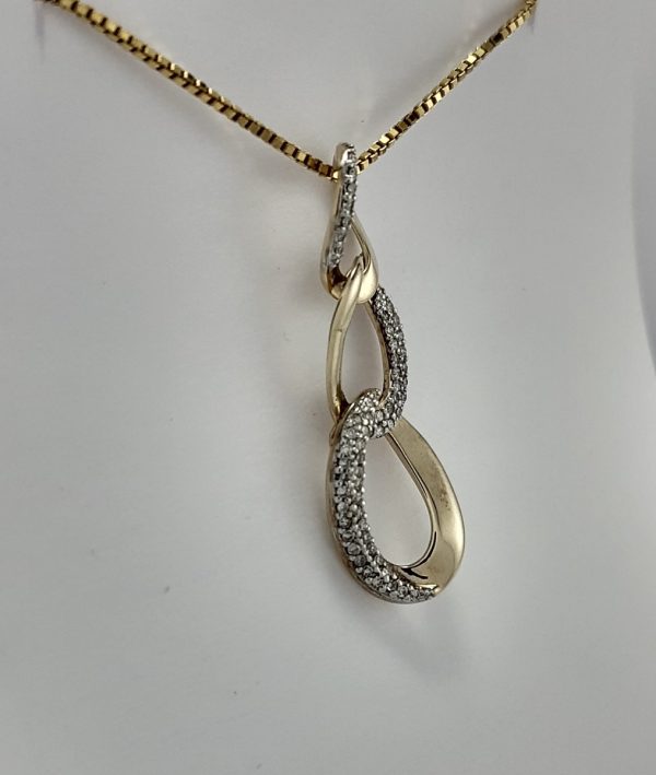 9ct Yellow Gold Diamond set Curb Link Pendant on Chain-1321