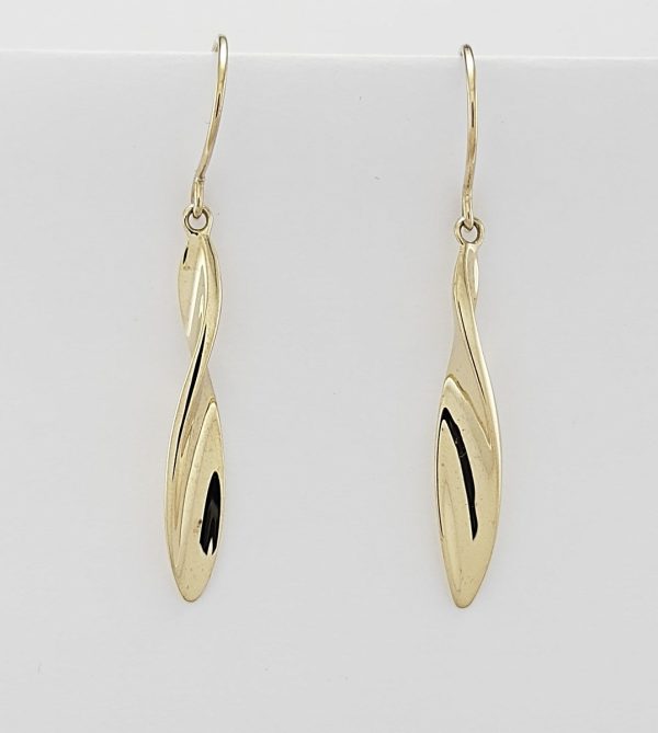9ct Yellow Gold Twisted long oval Earrings-0