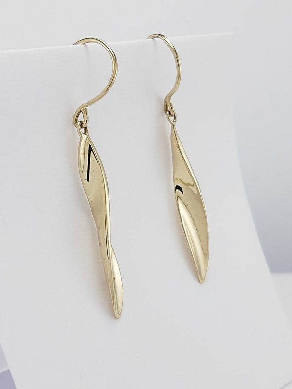 9ct Yellow Gold Twisted long oval Earrings-1349