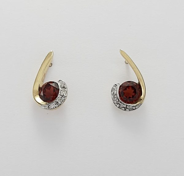 9ct Yellow Gold Garnet and Diamond Earrings-0