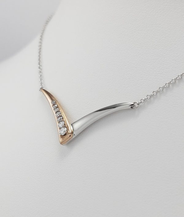 9ct Red and White Gold Diamond set V shaped Pendant on Chain-1351