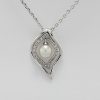 9ct White Gold Diamond and Freshwater Pearl Pendant and Chain-1353