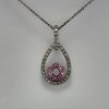 18ct White Gold Pink Sapphire and Diamond Pendant and Chain-1357