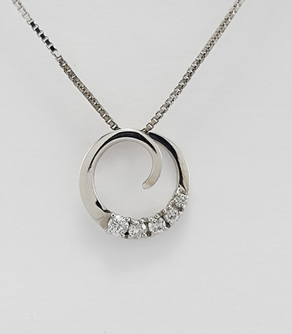 9ct White Gold Diamond set Spiral Pendant on Chain-1359