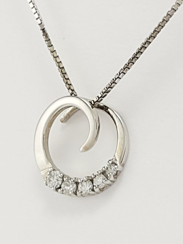 9ct White Gold Diamond set Spiral Pendant on Chain-0