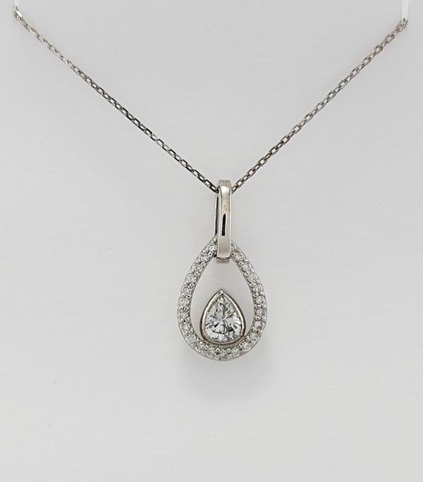 18ct White Gold Pear Shaped Diamond Pendant on Chain-1373