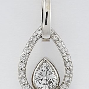 18ct White Gold Pear Shaped Diamond Pendant on Chain-0