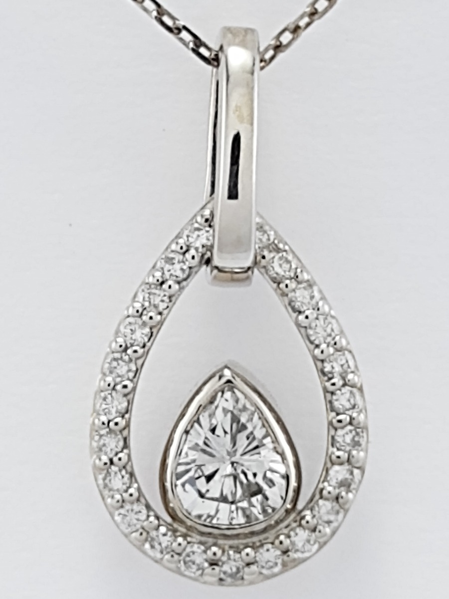 18ct White Gold Pear Shaped Diamond Pendant on Chain-0