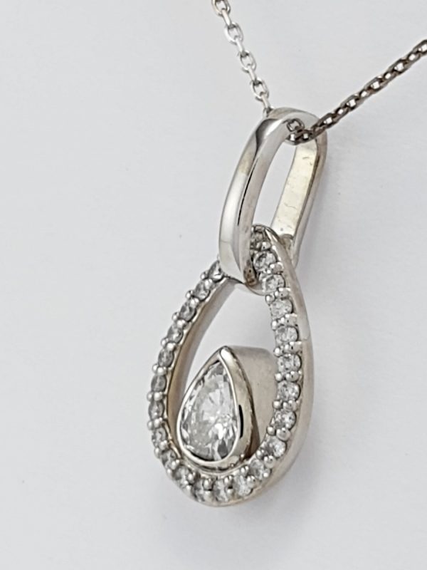 18ct White Gold Pear Shaped Diamond Pendant on Chain-1372