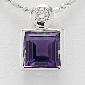 18ct White Gold Amethyst and Diamond Pendant on Chain-0