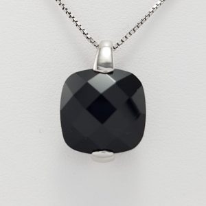 9ct White Gold Black Onyx Pendant and Chain-0