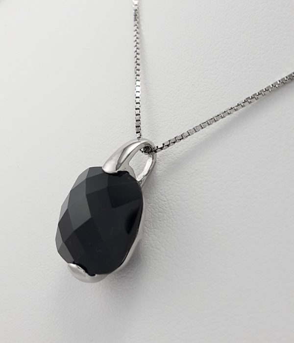9ct White Gold Black Onyx Pendant and Chain-1406