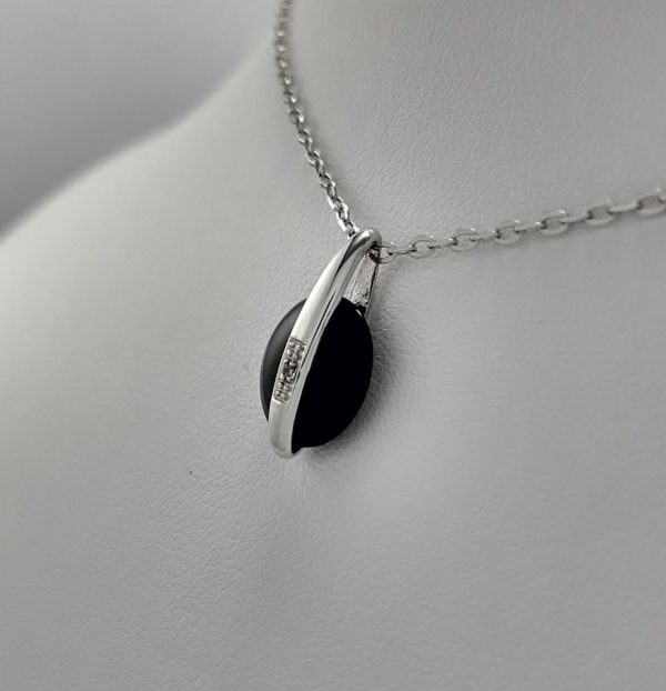 9ct White Gold Black Onyx and Diamond Pendant and Chain-1397