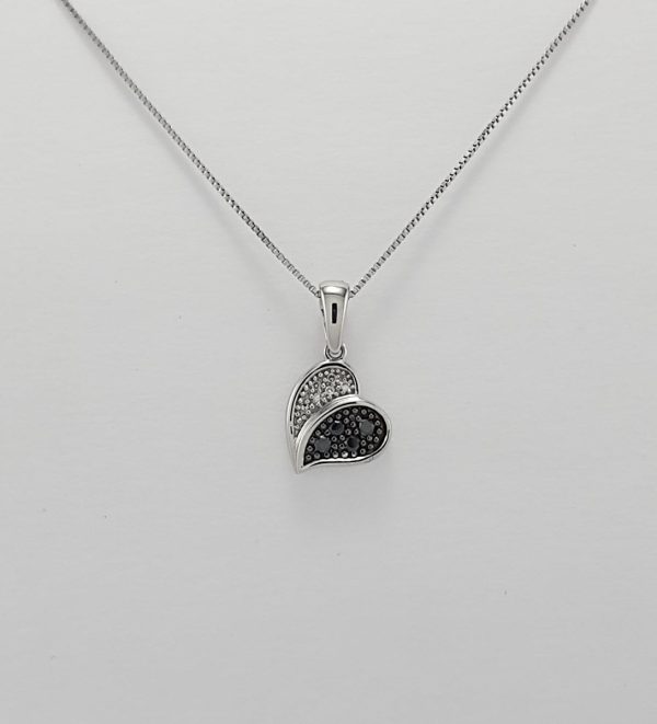 9ct White Gold Black and White Diamond set Heart Pendant-1395