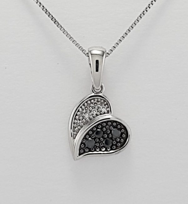 9ct White Gold Black and White Diamond set Heart Pendant-1394