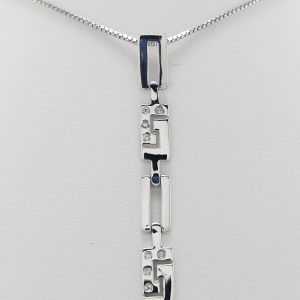 9ct White Gold Diamond Greek Key Design Pendant and Chain-0