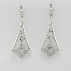 9ct White Gold Diamond set Drop Earrings-0