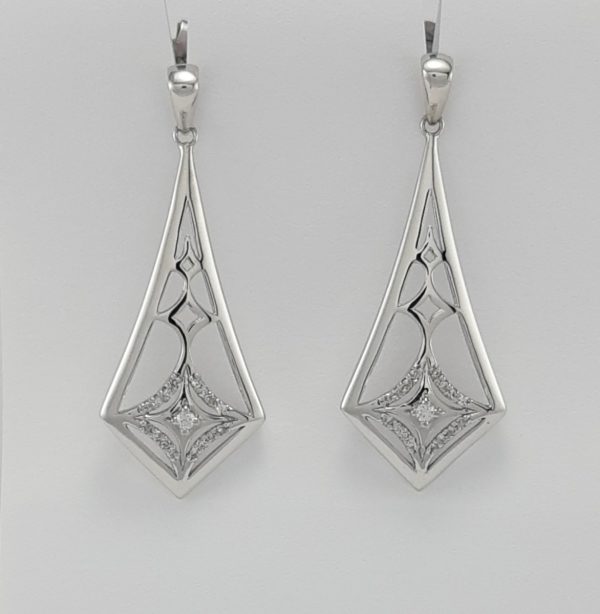 9ct White Gold Diamond set Drop Earrings-1423