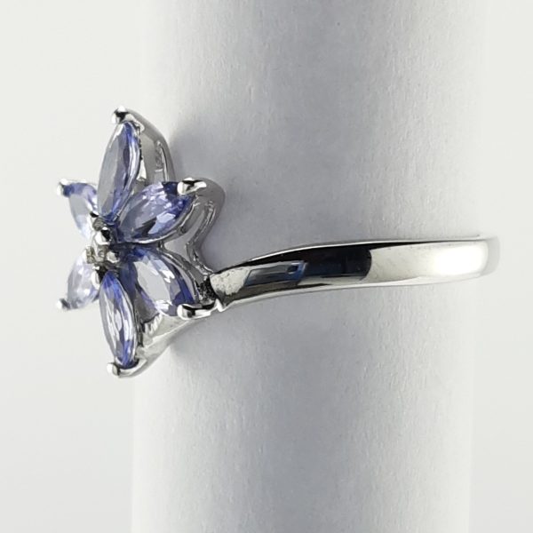 9ct White Gold Tanzanite and Diamond Flower Design Ring-1268