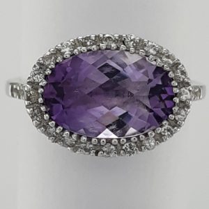 9ct White Gold Amethyst and White Sapphire Cluster Ring -0