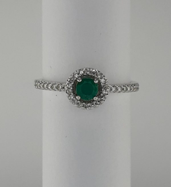 9ct White Gold Emerald and Diamond Halo design Ring-1251