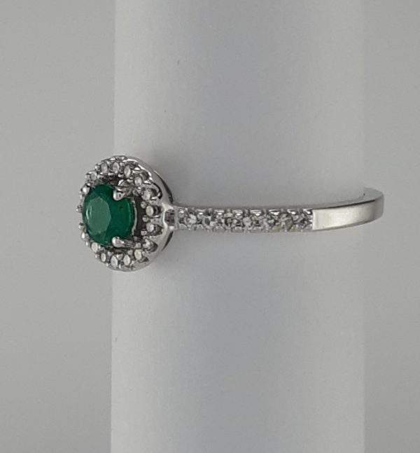 9ct White Gold Emerald and Diamond Halo design Ring-1250