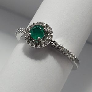 9ct White Gold Emerald and Diamond Halo design Ring-0