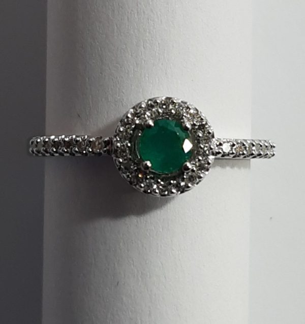9ct White Gold Emerald and Diamond Halo design Ring-1249