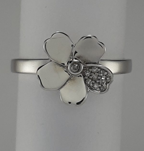 9ct White Gold Diamond set Flower Ring-0