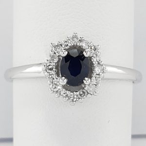 9ct White Gold Sapphire and Diamond Cluster Ring -0