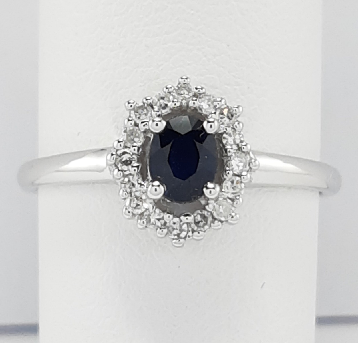 9ct White Gold Sapphire and Diamond Cluster Ring -0