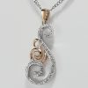 9ct Red and White Gold Diamond Scroll Pendant and Chain-1426