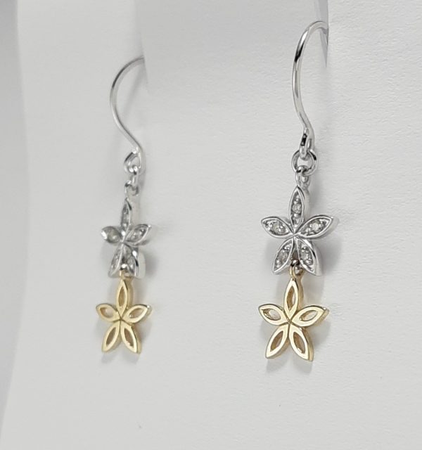 9ct Yellow and White Gold Diamond set Flower Earrings-1432