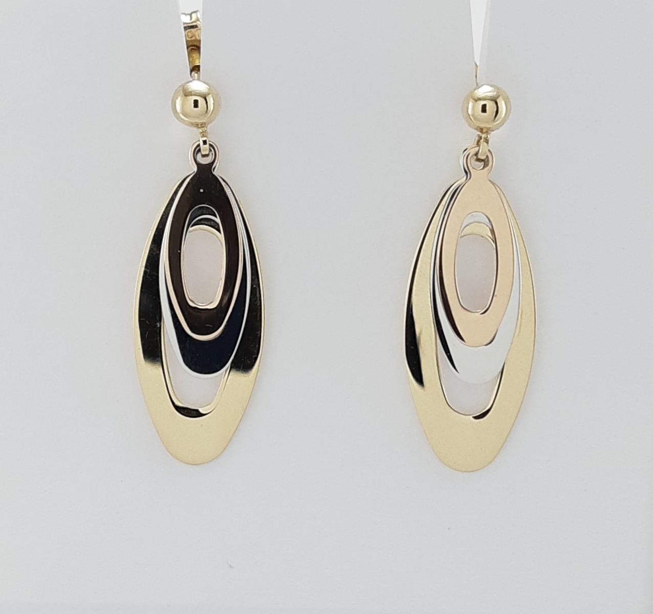 9ct Red White and Yellow Gold Oval Drop Earrings-0