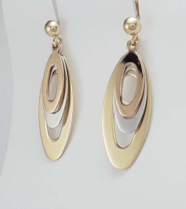 9ct Red White and Yellow Gold Oval Drop Earrings-1435