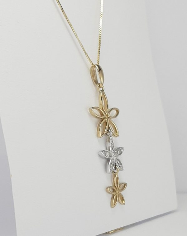 9ct Yellow and White Gold Diamond set Flower Pendant and Chain-0