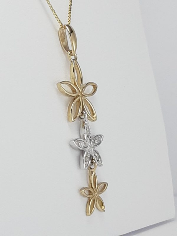 9ct Yellow and White Gold Diamond set Flower Pendant and Chain-1439