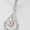 9ct White Gold Freshwater Pearl and Diamond Pendant and Chain-1442