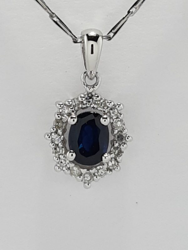 9ct White Gold Sapphire and Diamond Cluster Pendant-0