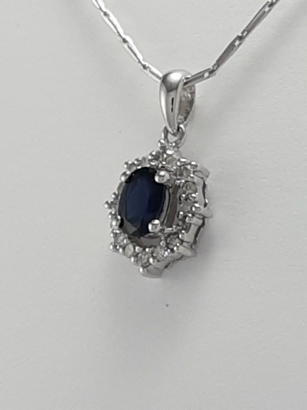 9ct White Gold Sapphire and Diamond Cluster Pendant-1444