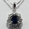 9ct White Gold Sapphire and Diamond Cluster Pendant-1445