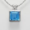 18ct White Gold Blue Topaz and Diamond Pendant on Chain-1449