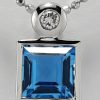 18ct White Gold Blue Topaz and Diamond Pendant on Chain-1448