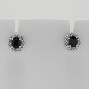 9ct White Gold Sapphire and Diamond Cluster Earrings-0
